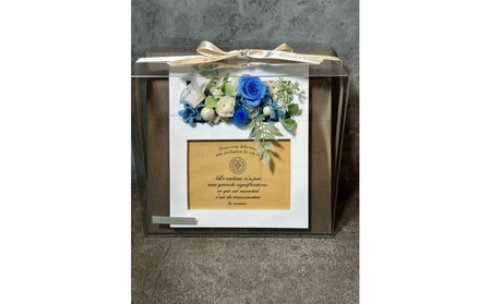 ブリザードフラワーのフォトフレーム（木製スタンドタイプ)【ブルー】