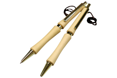 D-1225 ハンドメイドシャープペンシル＆ボールペン（ノック式）イチョウ 2本セット【シャープペンシル ボールポイントペン 手作り 木 木材 世界でひとつ 個性 天然 木目 ガンメタ シルバー ゴールド ギフト プレゼント お祝い】