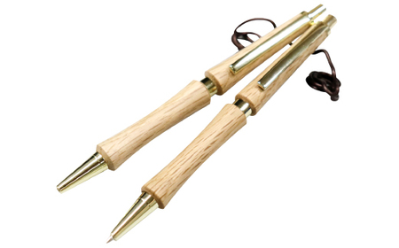 D-1228 ハンドメイドシャープペンシル＆ボールペン（ノック式）コナラ 2本セット【シャープペンシル ボールポイントペン 手作り 木 木材 世界でひとつ 個性 天然 木目 ガンメタ シルバー ゴールド ギフト プレゼント お祝い】 10,780円