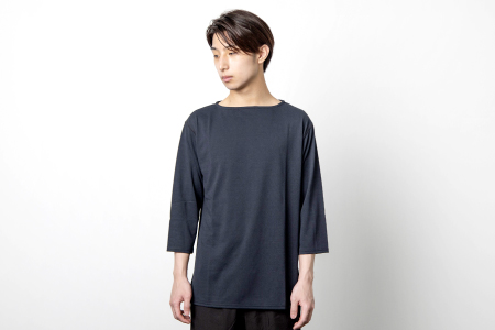 C-334 ドライボートネックカットソー七分袖 MADE IN IWAMI (SUMI BLACK)