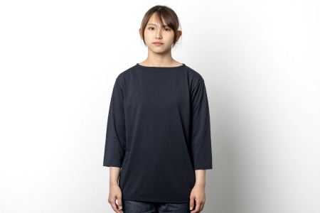 C-334 ドライボートネックカットソー七分袖 MADE IN IWAMI (SUMI BLACK)