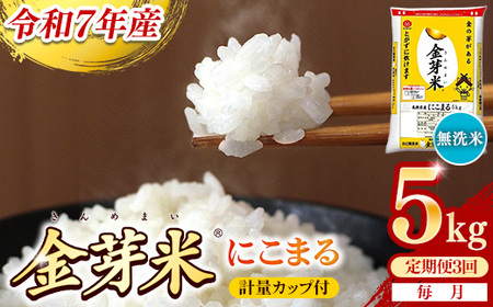【定期便】BG無洗米・金芽米にこまる 5kg×3ヵ月 [毎月] 計量カップ付き 令和7年産 3ヶ月 時短 健康 米 BG 無洗米 計15kg 島根県産 節水 時短 アウトドア キャンプ 東洋ライス 健康 島根県 安来市 【価格改定XA】【45-SS-59】