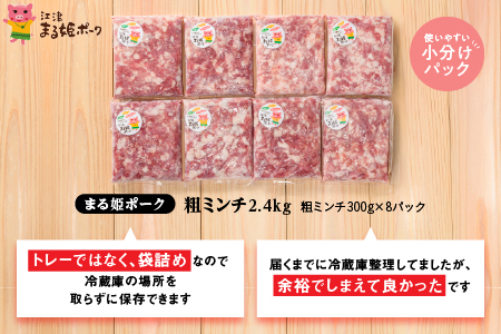 【12/31迄限定寄附額】まる姫ポーク 粗ミンチ 計2.4kg  豚肉 粗ミンチ 挽肉 小分け パック ミンチ ハンバーグ そぼろ ミンチミンチミンチ AK-34
