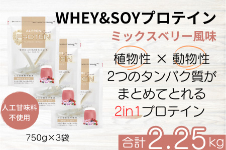 ALPRON BASIC WHEY&SOY ミックスベリー風味セット（750g×3個） ホエイプロテイン ソイプロテイン 2in1プロテイン プロテインセット プロテイン