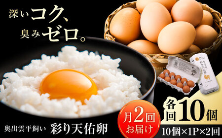 《月2回 × 10個 1ヶ月コース》 たたらの里平飼い 彩り天佑卵 全2回定期便 島根県雲南市/株式会社たなべたたらの里（たなべ森の鶏舎）｜たまご 卵 放牧卵 平飼い卵 新鮮 国産 定期便[AIDL016]