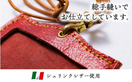 キーホルダー 本革のネームホルダー（レッド）  [AIBF029] キーホルダー