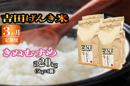 【定期便3か月連続お届け】「吉田げんき米」きぬむすめ20kg（5kg×4）