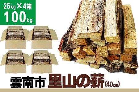 ふるさと納税 雲南市 里山の薪 (40cm) 100kg【25kgX4箱（4個口)】 島根