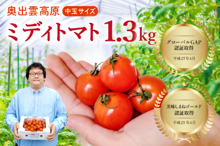世界基準の奥出雲高原ミディトマト1.3kg（中玉サイズ）【トマト とまと 野菜 ミディトマト 1.3kg 中玉 厳選 新鮮 健康 美容 安心 安全 美味しい サラダ シンディースィート リコピン やさい】