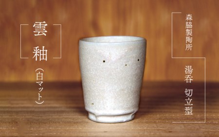 湯呑 切立型 ： 雲釉(白マット)