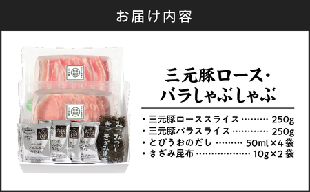 日本の米育ち平田牧場 三元豚ロース・バラしゃぶしゃぶ　各250g（計500g）　T036-007 肉 お肉 にく 食品 苫小牧市産 人気 おすすめ 送料無料 ギフト