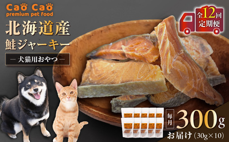 【 全12回 定期便 】 Cao 北海道産 鮭ジャーキー 300g （ 30g × 10袋 ） 犬猫用 おやつ T035-T05-02 ペット用品