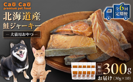 【 全6回 定期便 】 Cao 北海道産 鮭ジャーキー 300g （ 30g × 10袋 ） 犬猫用 おやつ T035-T05-01 ペット用品