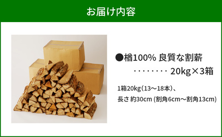 【 割薪 20kg × 3箱 】楢100% 良質な割薪 T006-003 薪 薪木 まき 薪ストーブ ストーブ 暖炉 だんろ アウトドア キャンプ キャンプファイヤー 便利 持ち運び 北海道産 ナラ 楢 ナラ100% 焚火 焚き火 天然 木材 岩倉商事 ふるさと納税 苫小牧市 おすすめ ランキング プレゼント ギフト