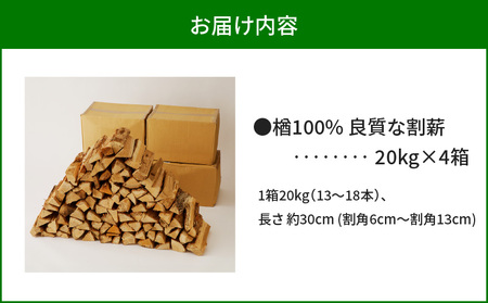 【 割薪 20kg × 4箱 】楢100% 良質な割薪 T006-004 薪 薪木 まき 薪ストーブ ストーブ 暖炉 だんろ アウトドア キャンプ キャンプファイヤー 便利 持ち運び 北海道産 ナラ 楢 ナラ100% 焚火 焚き火 天然 木材 岩倉商事 ふるさと納税 苫小牧市 おすすめ ランキング プレゼント ギフト