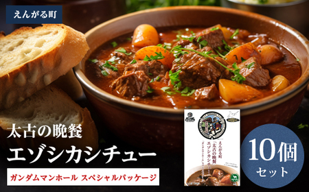 えんがる町「太古の晩餐」エゾシカシチュー 「ガンダムマンホール」スペシャルパッケージ 10個セット en01-00204