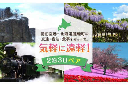 北海道の大自然を満喫! 2泊3日ペア宿泊プラン ( ふるさと納税 宿泊券 朝食 夕食付き 札幌駅 遠軽駅JR往復券 レンタカー 旅行 レジャー 北海道 遠軽町 ) en01-00113