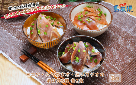 ヨコワ・スマガツオ・迷いガツオの漬け丼3種各2食計390g マグロ 本マグロ クロマグロ幼魚 スマガツオ 本ガツオ カツオ 漬け丼 海鮮丼 炙り 小分けパック お茶碗1杯分 薄切り 漬け 丼 CAS凍結