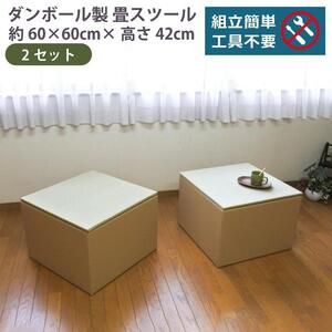 畳スツール ダンボール製 畳ベンチ 小上がり収納 組立簡単 国産 い草 約60×60×高さ42cm 2セット