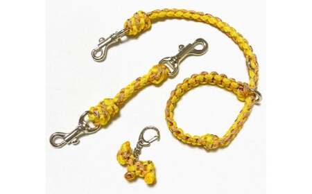 愛犬さんのお散歩すっぽ抜け防止！首輪とハーネスを繋ぐジョイントリード（6本丸編み・スタンダード）＆愛犬さんと飼主さんを繋ぐリーシュ（サブ持ち手）セット お揃いのわんこキーホルダー付き ／ ペット 犬 愛犬 首輪 リード リーシュ ペット用品 雑貨 ファッション アクセサリー