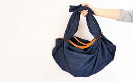 児島セルビッチデニム 風呂敷 （レザーバッグホルダー付き ）【デニム風呂敷 デニム レザーバッグ 手提げバッグ バック 高品質レザー 岡山県 倉敷市 おすすめ 人気】