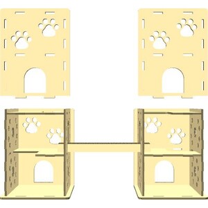 強化ダンボール 猫が選んだ【ニャンだ!!ねこハウス】2戸用 爪とぎブリッジ付【1437579】