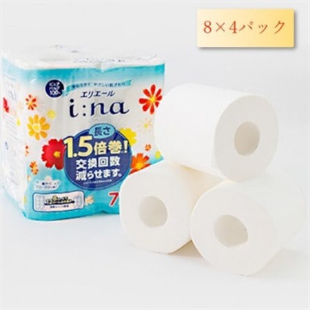 エリエール (イーナ)トイレットペーパー 1.5倍 75m(シングル)8R×4パック(32個)【配送不可地域：離島・北海道・沖縄県】【1625308】