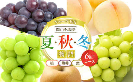 フルーツ 定期便 2026年 先行予約 フルーツ王国 岡山を堪能 6回コース 夏・秋・冬物語 桃 もも 葡萄 ぶどう 梨 なし岡山県産 国産 果物 セット ギフト 瀬戸ジャイアンツ シャインマスカット 晴王 紫苑 