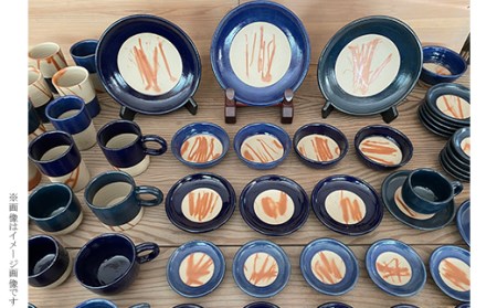 備前　緋襷窯変　陶器カップ 5個セット カップ＆ソーサー デニム備前（備前焼緋襷藍釉） | 岡山県井原市