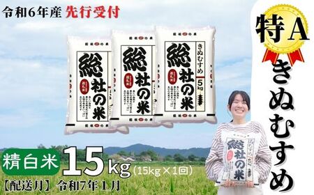 【令和6年産米】特Aきぬむすめ【精白米】15kg 岡山県総社市産〔令和7年1月配送〕24-015-005