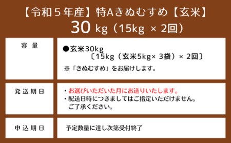 令和5年産米】特Aきぬむすめ【玄米】30kg定期便（15㎏×2回）岡山県総社