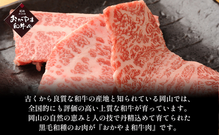 おかやま 和牛肉 A4等級以上 焼肉 用 約450g（肩 ロース 約225g、バラ 約225g）牛 赤身 肉 牛肉 冷凍 お肉 評価 上質 黒毛和種 とろける 霜降り 美味しい バーベキュー 
