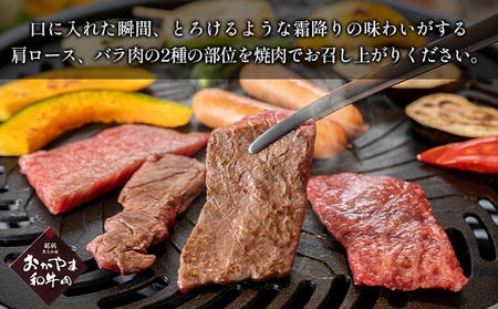 おかやま 和牛肉 A4等級以上 焼肉 用 約450g（肩 ロース 約225g、バラ 約225g）牛 赤身 肉 牛肉 冷凍 お肉 評価 上質 黒毛和種 とろける 霜降り 美味しい バーベキュー 