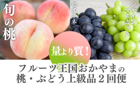 【2026年先行予約】量より質！桃5-7玉とピオーネ＆シャインマスカット3-5房の上級品が届く２回便 (定期便)(岡山県産)【KF-T029-02】