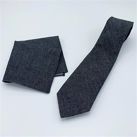 クラバットユキジ製　デニムタイ＆ポケットチーフ(ブラックマット)_装飾品・工芸品 ネクタイ・ベルト 服飾小物   装飾品・工芸品  服飾小物 _【1157245】