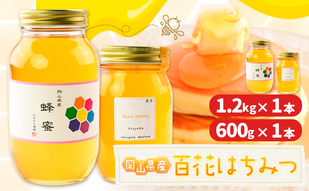 はちみつ 蜂蜜 百花 600g 1本 1.2kg 1本 計 2本 かもがた養蜂 《30日以内に出荷予定(土日祝除く)》 岡山県 浅口市 送料無料 ハチミツ 百花蜜 百花はちみつ 岡山県産
