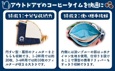 デニムコーヒーフィルターケース 25g(岡山県浅口市) 1枚 Nicelee ナイスリー《90日以内に発送予定(土日祝除く)》岡山県 浅口市 ブルー 国産デニム インディゴ アウトドア ペーパーフィルター ポーチ