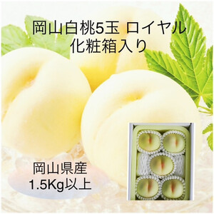 VT-1【令和8年発送・先行予約】岡山県産　白桃5玉（合計1.5kg以上）等級：ロイヤル　化粧箱入り