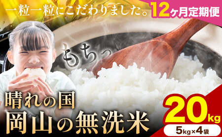 【12ヶ月定期便】晴れの国岡山の無洗米 20kg 無洗