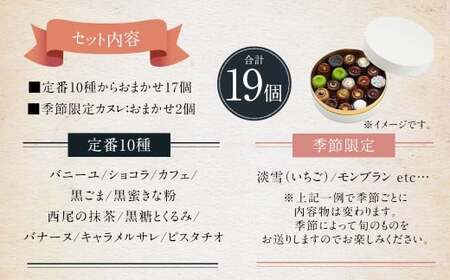 【ふるなびWEEK対象】ガトーミュール ミニカヌレ 19個入 （定番10種＋季節のカヌレ2種 計19個）スイーツ お菓子 おやつ ミニ カヌレ 洋菓子 ギフト バニーユ ショコラ カフェ 黒ごま 黒蜜きな粉 抹茶 黒糖 くるみ バナーヌ キャラメルサレ ピスタチオ 淡雪 いちご モンブラン 冷凍 FN-Limited-PR