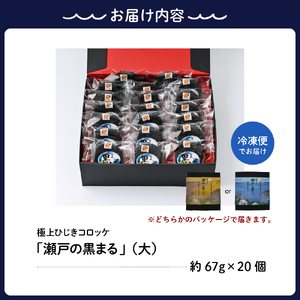 ふるさといやしの村 「瀬戸の黒まる」ひじきコロッケ 大20個 手作り 鉄釜炊き乾ひじき 竹炭パウダー入り 食物繊維 真っ黒コロッケ 冷凍便 広島県 呉市