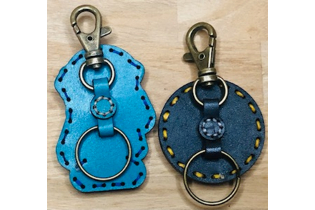 水兵さん＆海自ロゴ レザーキーホルダーセット（青色）手作り 一点もの