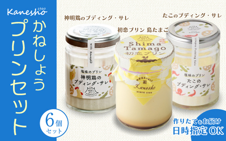 広島みはらプリン 3種類 6個セット たこのプディング・サレ　塩味の神明鶏のプディング・サレ　島たまごプリン かねしょう  スイーツ デザート 洋菓子 おやつ お菓子 菓子 ギフト 010004