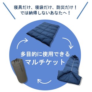 三原マルチケット 防災 寝袋 車中泊 羽毛布団 収納袋付 多目的 シングル ネイビー（150×210）　016106