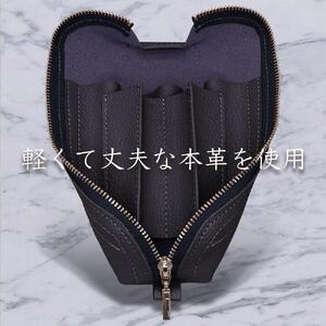 革工房いんのしま 牛革ファスナーペンケース5本挿し【色:ネイビー】