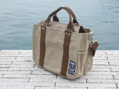 miniーKOGU (A4・ファスナー開閉）カーキ／茶　2WAY［尾道 帆布鞄 彩工房］