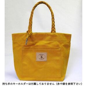 三つ編みの持ち手と猫ロゴが可愛いプチトート　からし [尾道 帆布鞄 彩工房]