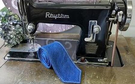 ネクタイ マリンブルー／ホワイトステッチ [BAAF025] デニムネクタイ