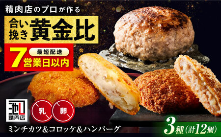 【スピード発送】人気3種セット(ミンチカツ5個、コロッケ5個、ハンバーグ2個)  [BAFK012]ハンバーグ