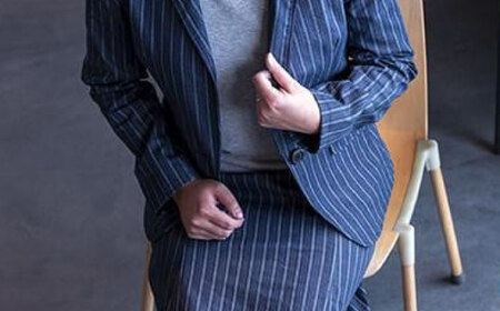 スーツ 【レディース】 国産デニムの「パターンオーダーセットアップ」（ベーシックフレア・ストライプ）[BADS030]